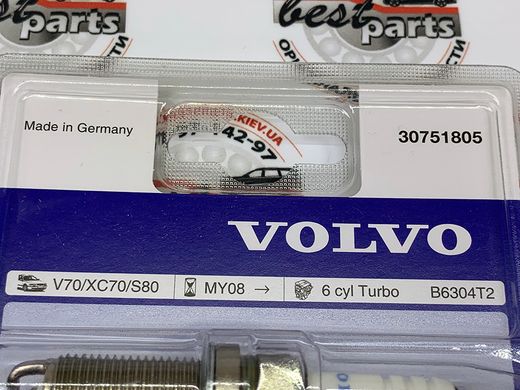 30751805 Свечи зажигания к-т 6 шт Volvo XC70 (-16) / XC60 (-17) / V70 (-16) / S80 (-16) / S80L (-12)