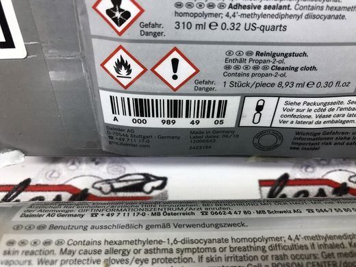 A0009894905, A 000 989 49 05 Ремкомплект (клей) лобового / заднього скла Mercedes